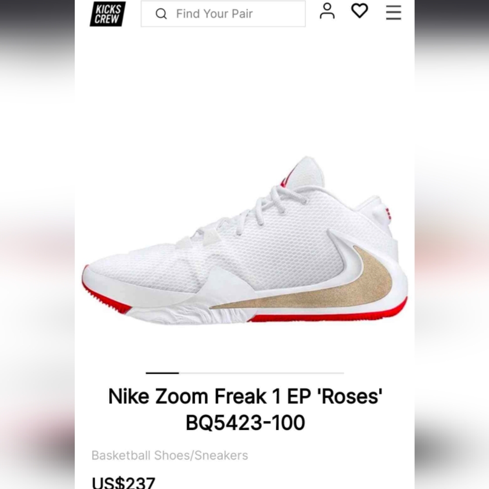 Nike Zoom Freak 1 EP White Red Sneakers, giannis antetokounmpo